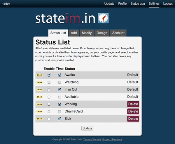 State I'm in status list page
